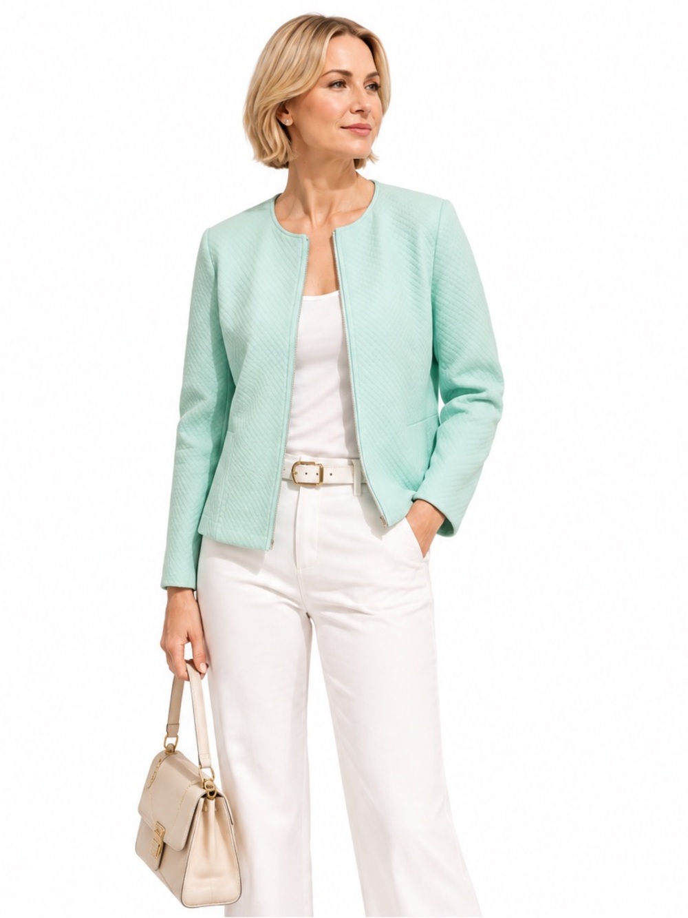 Tahari Arthur S Levine Mint Green Textured Zip Jacket NWT Size 14